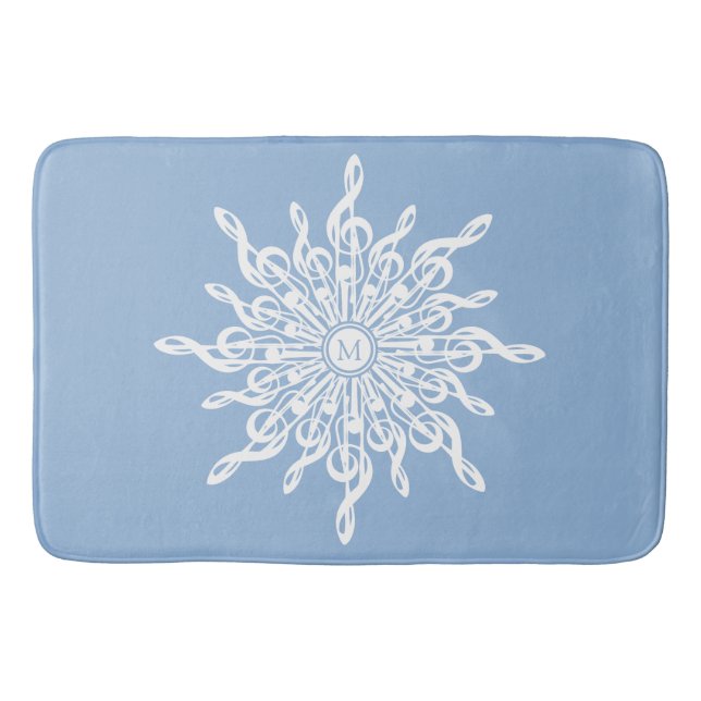 Winter Blue Ornamental Monogram G-Clef Snowflake Bath Mat (Front)