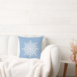 Winter Blue Ornamental Monogram G-Clef Snowflake Cushion