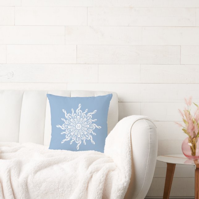 Winter Blue Ornamental Monogram G-Clef Snowflake Cushion (Couch)