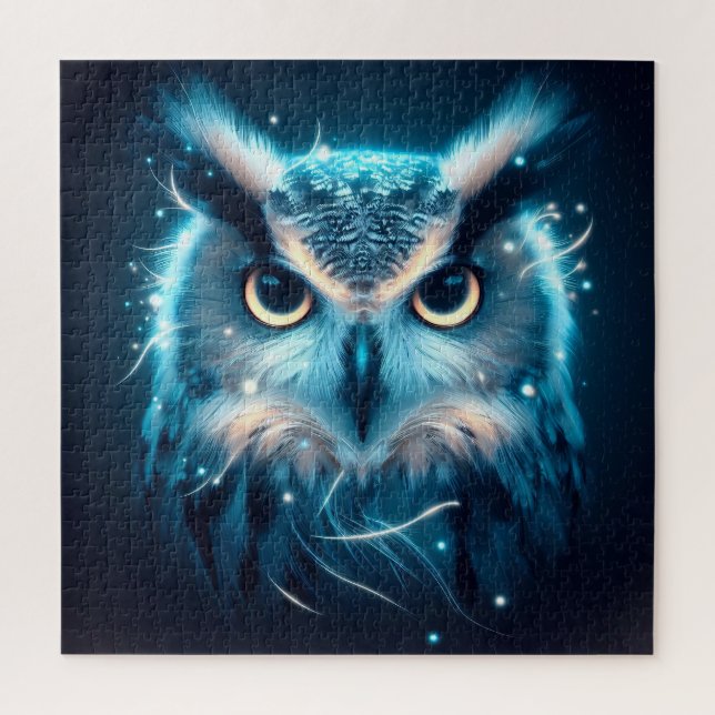 Winter blue Owl bird abstract feather Family Fun Jigsaw Puzzle (Vertical)