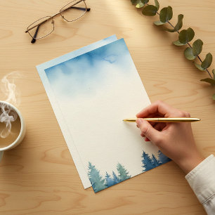 Winter blue pine trees plain stationery