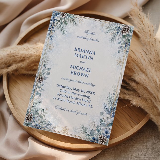 Winter Blue Pinecone Botanical Elegance Invitation (Creator Uploaded)