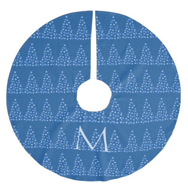 Winter Blue Retro Starry Christmas Trees Pattern Brushed Polyester Tree Skirt (Front)