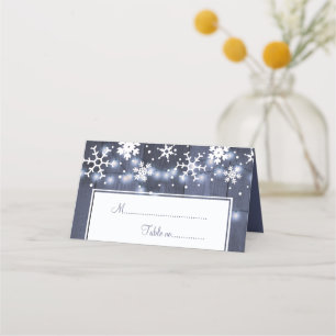 Winter blue rustic country wedding table place card
