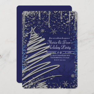 Winter Blue & Silver Christmas Tree Holiday Party Invitation