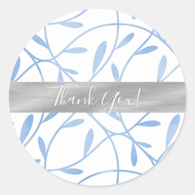 Winter Blue & Silver Ornamental Flourish Favour Classic Round Sticker (Front)
