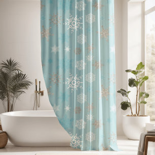 Winter Blue Silver Snowflake Pattern Shower Curtain