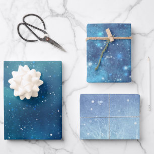 Winter blue Snow Glitter Sky Christmas festive Wrapping Paper Sheet