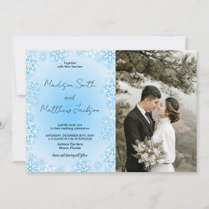 Winter Blue Snow Wedding Invitations with photo