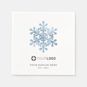 Winter blue snowflake company logo Christmas Napkin