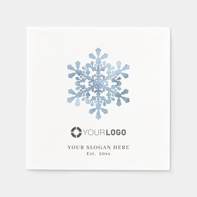 Winter blue snowflake company logo Christmas Napkin (Front)