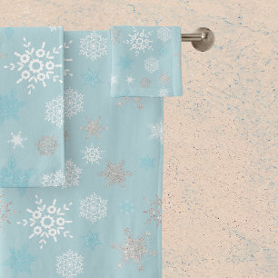Winter Blue Snowflake Pattern Bath Towel Set