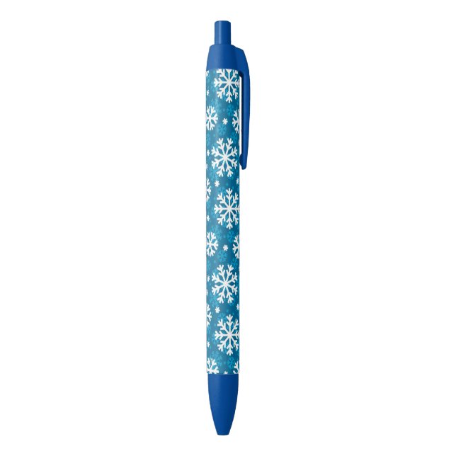 Winter Blue Snowflake Pattern Black Ink Pen (Bottom (Vertical))