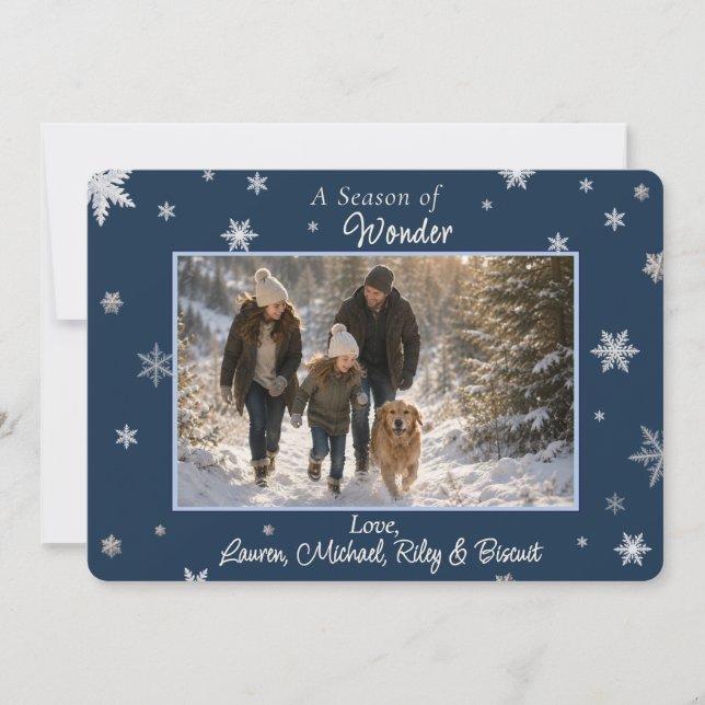 Winter Blue Snowflake Photo Holiday Card (Front)