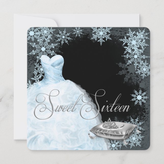 Winter Blue Snowflake Sweet Sixteen Party Invitation (Front)