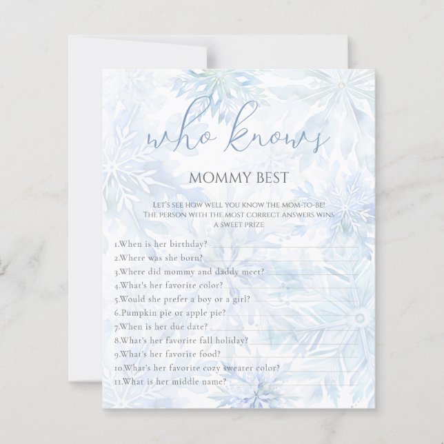 Winter Blue Snowflake Who Knows Mummy Game (Front)