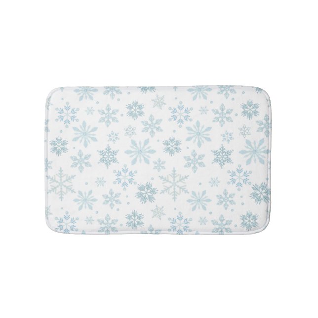 Winter Blue Snowflakes Bath Mat (Front)