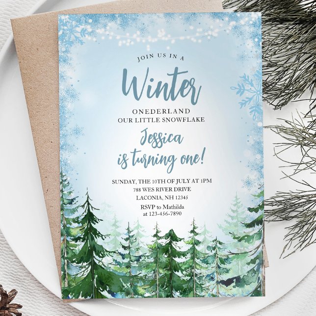 Winter Blue Snowflakes Onederland 1st birthday Invitation (Creator Uploaded)