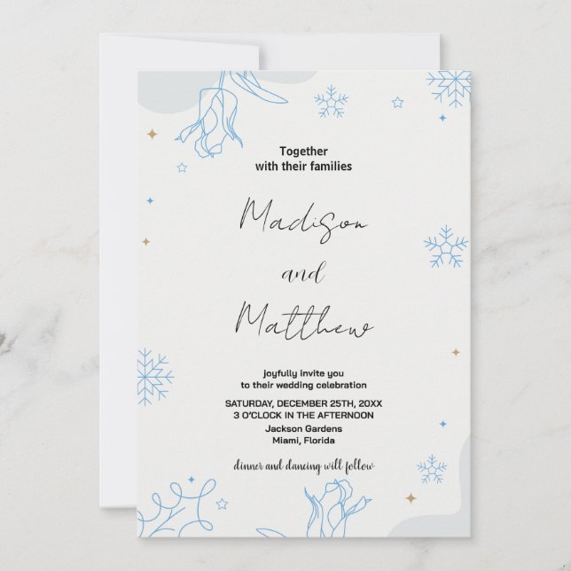 Winter Blue Snows Wedding Invitations (Front)