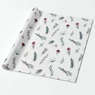 Winter Blue Spruce & Mulled Berries White Wrapping Paper