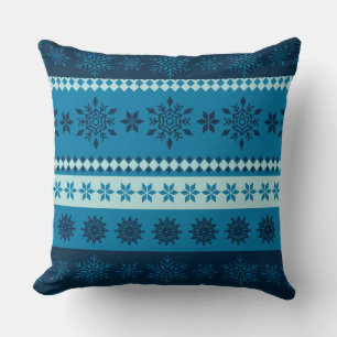 Winter Blue Stripe Snowflake Christmas Cushion