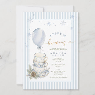 Winter Blue Tea Party Baby Shower Invitation