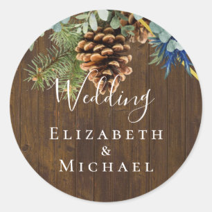 Winter Blue Thistle Eucalyptus Wedding Wonderland Classic Round Sticker