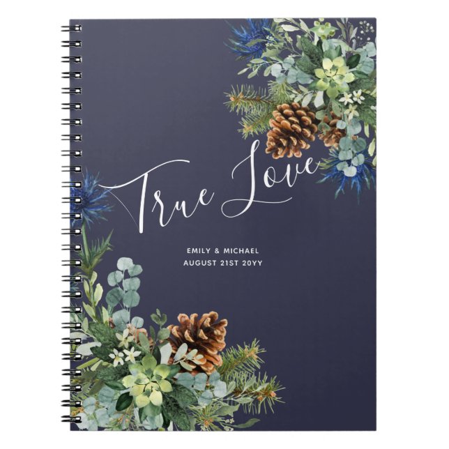 Winter Blue Thistle Eucalyptus Wedding Wonderland Notebook (Front)