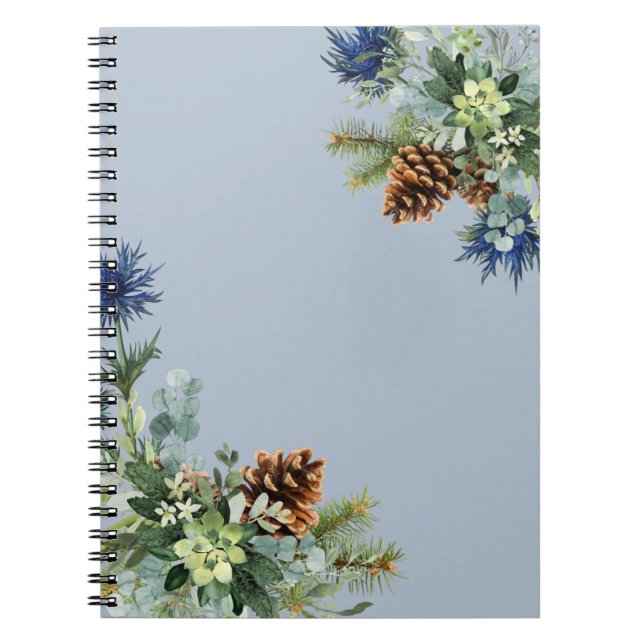 Winter Blue Thistle Eucalyptus Wedding Wonderland Notebook (Front)