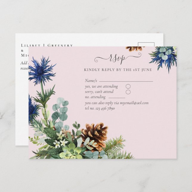 Winter Blue Thistle Eucalyptus Wedding Wonderland Postcard (Front/Back)