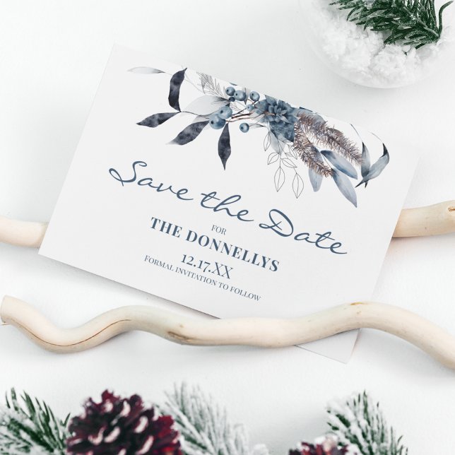 Winter Blue Watercolor Christmas Save the Date Announcement Postcard (Creator Uploaded)
