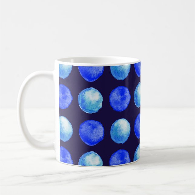 Winter Blue Watercolor Dots Pattern Coffee Mug (Left)