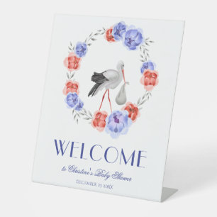 Winter Blue Watercolor Floral Wreath Welcome Pede Pedestal Sign