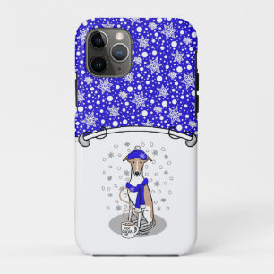 Winter Blue Whippet Snow Scarf - Fawn & white Cute iPhone 11 Pro Case