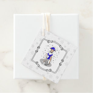 Winter Blue Whippet Snow Scarf - Fawn & white Cute Favour Tags