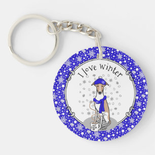 Winter Blue Whippet Snow Scarf - Fawn & white Cute Key Ring