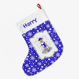 Winter Blue Whippet Snow Scarf - Fawn & white Cute Large Christmas Stocking