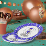 Winter Blue Whippet Snow Scarf - Fawn & white Cute Paper Plate<br><div class="desc">Winter Blue Whippet - Cute dog,  out in the snow,  wearing a blue scarf and knit cap or hat. He's sitting in front of a cup of steaming hot cocoa with marshmallows. Copyright © Angi Laframboise. Fun holiday and seasonal dog breed cartoon gifts for dog lovers.</div>