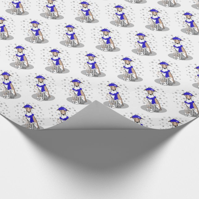 Winter Blue Whippet Snow Scarf - Fawn & white Cute Wrapping Paper (Corner)