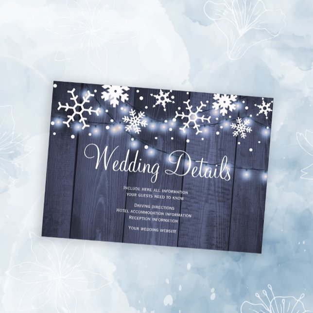 Winter blue white rustic wedding guest details enclosure card (Creator Uploaded)