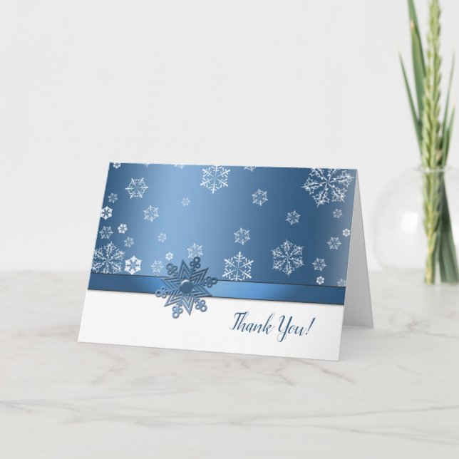 Winter Blue & White Snowflake Thank You Cards (Front)