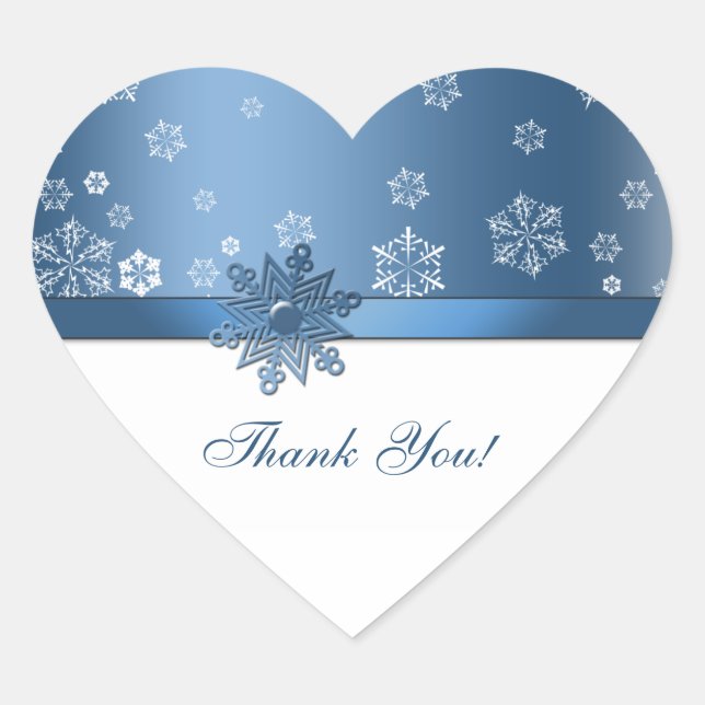 Winter Blue & White Snowflake Thank you Stickers (Front)