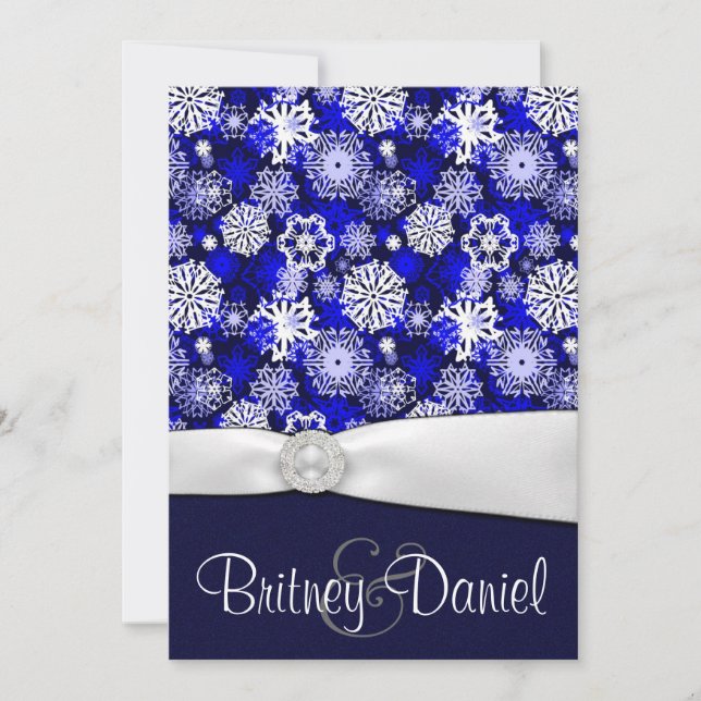 Winter Blue & White Snowflake Wedding Invitations (Front)