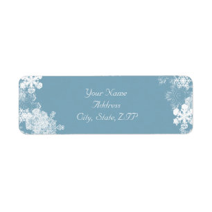 Winter Blue White Snowflake Wedding Return Address Label