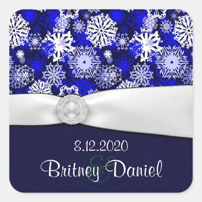 Winter Blue & White Snowflake Wedding Seals (Front)