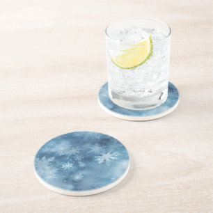 Winter Blue White Snowflakes Christmas Coaster