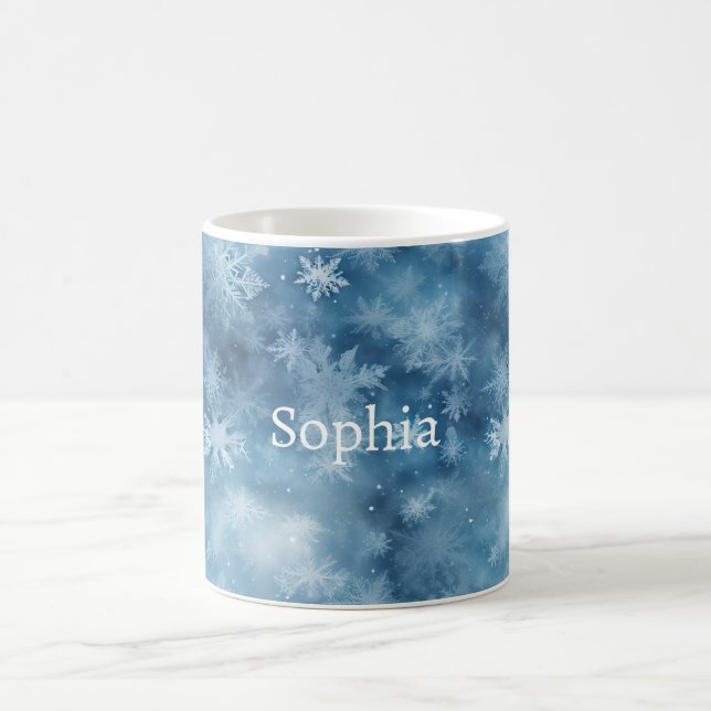 Winter Blue White Snowflakes Christmas Coffee Mug (Center)