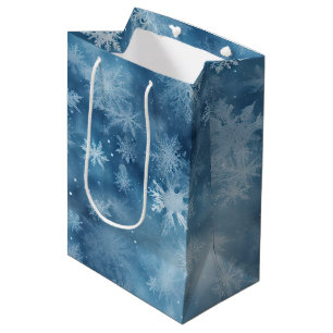Winter Blue White Snowflakes Christmas Medium Gift Bag