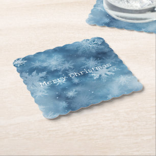 Winter Blue White Snowflakes Christmas Paper Coaster
