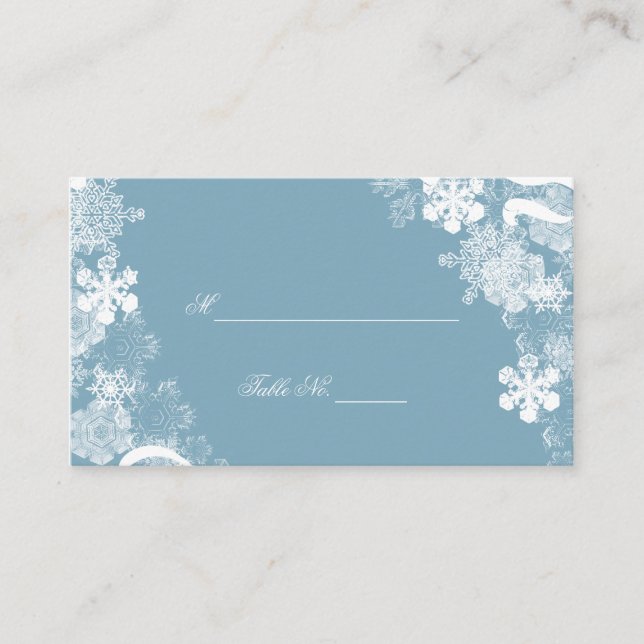 Winter Blue White Snowflakes Wedding Place Cards (Front)